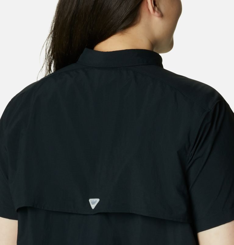 Women's Columbia PFG Bahama Short Sleeve Shirts Black | Plus Size CA-N5A14
